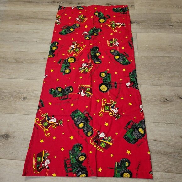 Vtg Handmade John Deere Tractor Green Holiday Christmas Red Santa Table Runner - Picture 1 of 3